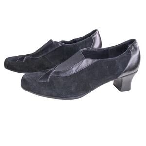 Munro American Black Leather Suede Minimalist Chunky Heel Slip On 7.5